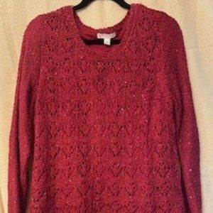 Dress Barn red sequin layered pullover sweater sz. XL